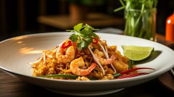 Photo of Pad Thai as a dish in a high-end restaurant. Generative AI