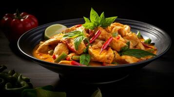 Photo of Red Curry Chicken as a dish in a high-end restaurant. Generative AI