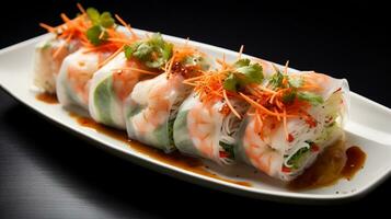 Photo of Summer Rolls as a dish in a high-end restaurant. Generative AI