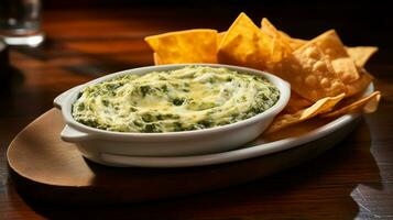 Photo of Spinach and Artichoke Dip as a dish in a high-end restaurant. Generative AI