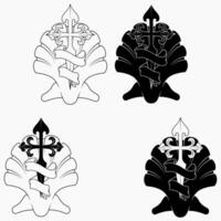 Vector design of christian symbology of the apostle santiago, Cross of the apostle Santiago with veneer and ribbon