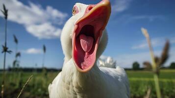 Photo of a Muscovy Duck in the Farmland. Generative AI