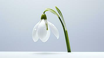 Photo of beautiful Snowdrop flower isolated on white background. Generative AI