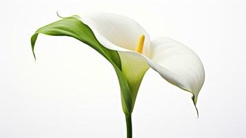 Photo of beautiful Zantedeschia Calla flower isolated on white background. Generative AI