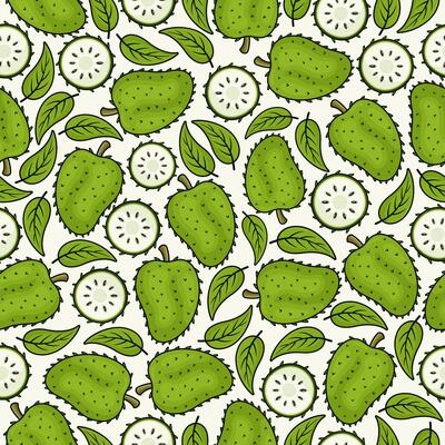 Soursop fruit seamless pattern background illustration