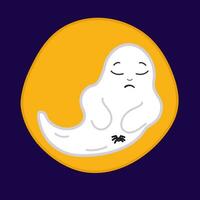 Isolated emotional sad ghost with spider, moon. Vector illustration Facial expression in cartoon.