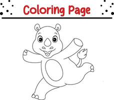 Cute Rhino Animal coloring page illustration vector. For kids coloring book. vector