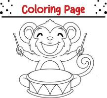 Cute Monkey cartoon coloring page. Animal illustration vector. For kids coloring book. vector