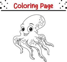 Cute Octopus Animal coloring page for children. Black and white vector illustration for coloring book.