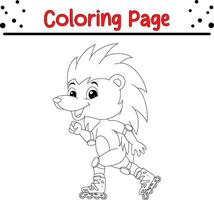 Cute hedgehog Animal coloring page for children. Black and white vector illustration for coloring book.