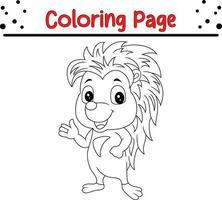 Cute hedgehog Animal coloring page for children. Black and white vector illustration for coloring book.