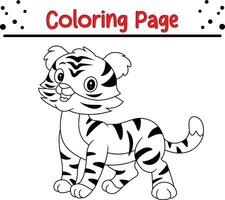 Cute tiger Animal coloring page for children. Black and white vector illustration for coloring book.