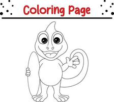 Cute lizard Animal coloring page for children. Black and white vector illustration for coloring book.