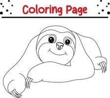 sloth Coloring Page for children. Black and white vector illustration for coloring book