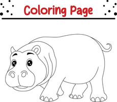 Cute happy baby hippo Animal coloring page for children. Black and white vector illustration for coloring book.