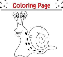 Cute Snail Animal coloring page for children. Black and white vector illustration for coloring book.