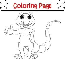 Cute lizard Animal coloring page for children. Black and white vector illustration for coloring book.