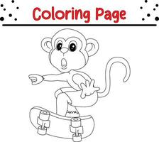 Cute Monkey Animal coloring page for children. Black and white vector illustration for coloring book.