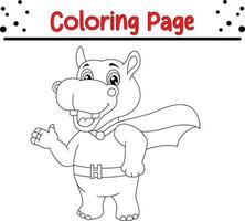 linda contento bebé hipopótamo animal colorante página para niños. negro y blanco vector ilustración para colorante libro.