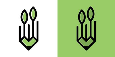 pencil and leaf design logo line icon vector illustration