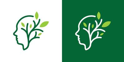 logo design combination of human head and plants. vector