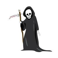 Grim Reaper vector. Death with Scythe clip art. Halloween character. Skeleton in grim reaper gown. Flat vector in cartoon style isolated on white background.