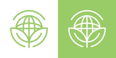 logo design globe and leaf line icon vector illustration