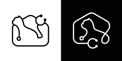 gato y estetoscopio diseño logo clínica mascota icono línea vector ilustración