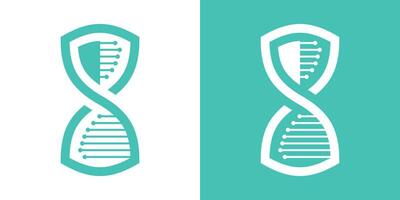 shield and genetic DNA logo design icon vector illustration