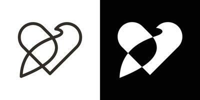 logo diseño pájaro y amor silueta línea icono vector ilustración
