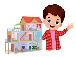 One cut cartoon house and children vector