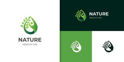 people leaf drop logo icon design, nature symbol for healthy life logo element symbol vector