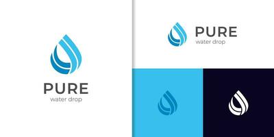 Pure Water drop Logo design vector template Linear style. Blue Droplet aqua icon design element
