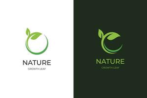 growing leaf logo icon design, circle Earth with plant graphic element, symbol, sign for green Earth Day, nature globe and greening earth logo template vector