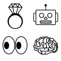 un conjunto de íconos ese incluir un robot, un cerebro, un anillo, y un ojo vector