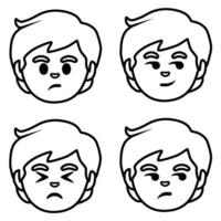 four different expressions of a boy's face vector