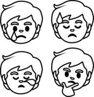 four different expressions of a boy's face vector