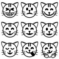 un conjunto de gato emoticones con diferente expresiones vector