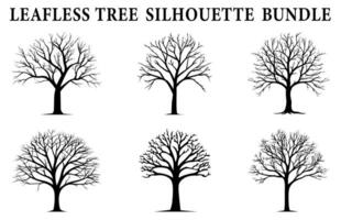 Tree without leaves silhouettes bundle, Set of scary tree, dead tree silhouettes, Leafless tree vector Set