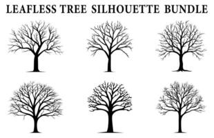 Tree without leaves silhouettes bundle, Set of scary tree, dead tree silhouettes, Leafless tree vector Set