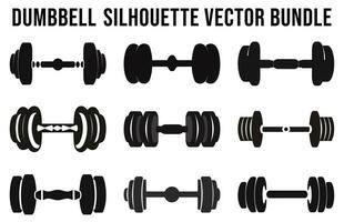 Gym Dumbbell Silhouette Vector Bundle, Fitness equipment element silhouettes