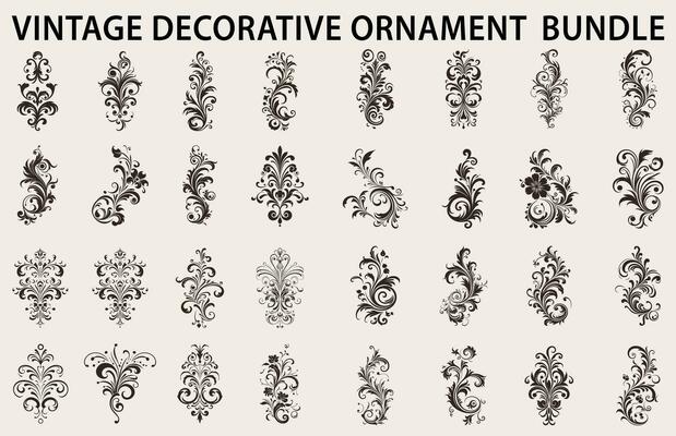 Vintage typographic design element vector bundle, Set of calligraphic vector decorative Ornament element