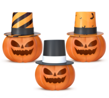 3d tolkning halloween pumpor med karneval hattar png