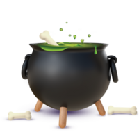 3D Rendering Witch Cauldron With Bones png