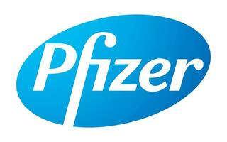 Pfizer Vector Logo - Latest Blue Color - American pharmaceutical corporation that research and development vaccines and medical products. Pharmacy laboratory.