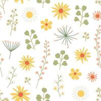 Beautiful vintage floral seamless pattern with wild flowers on white background. Wallpaper print. Vector illustration