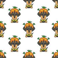 Cartoon dachshund dog with halloween costume seamless pattern background vector