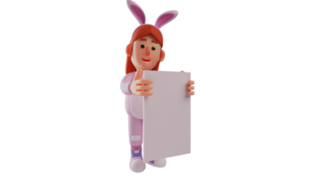 3D illustration. Diligent Bunny girl 3D cartoon character. Bunny girl carrying a white board. Bunny girl preparing to study with her friends. 3D cartoon character png