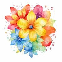 acuarela flor ramo, brillante arco iris ilustración en un blanco antecedentes. generativo ai foto