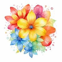 Watercolor flower bouquet, bright rainbow illustration on a white background. Generative AI photo
